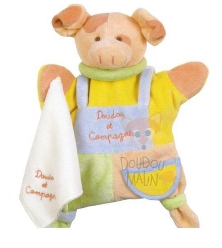  marionnette cochon orange rose vert mouchoir 